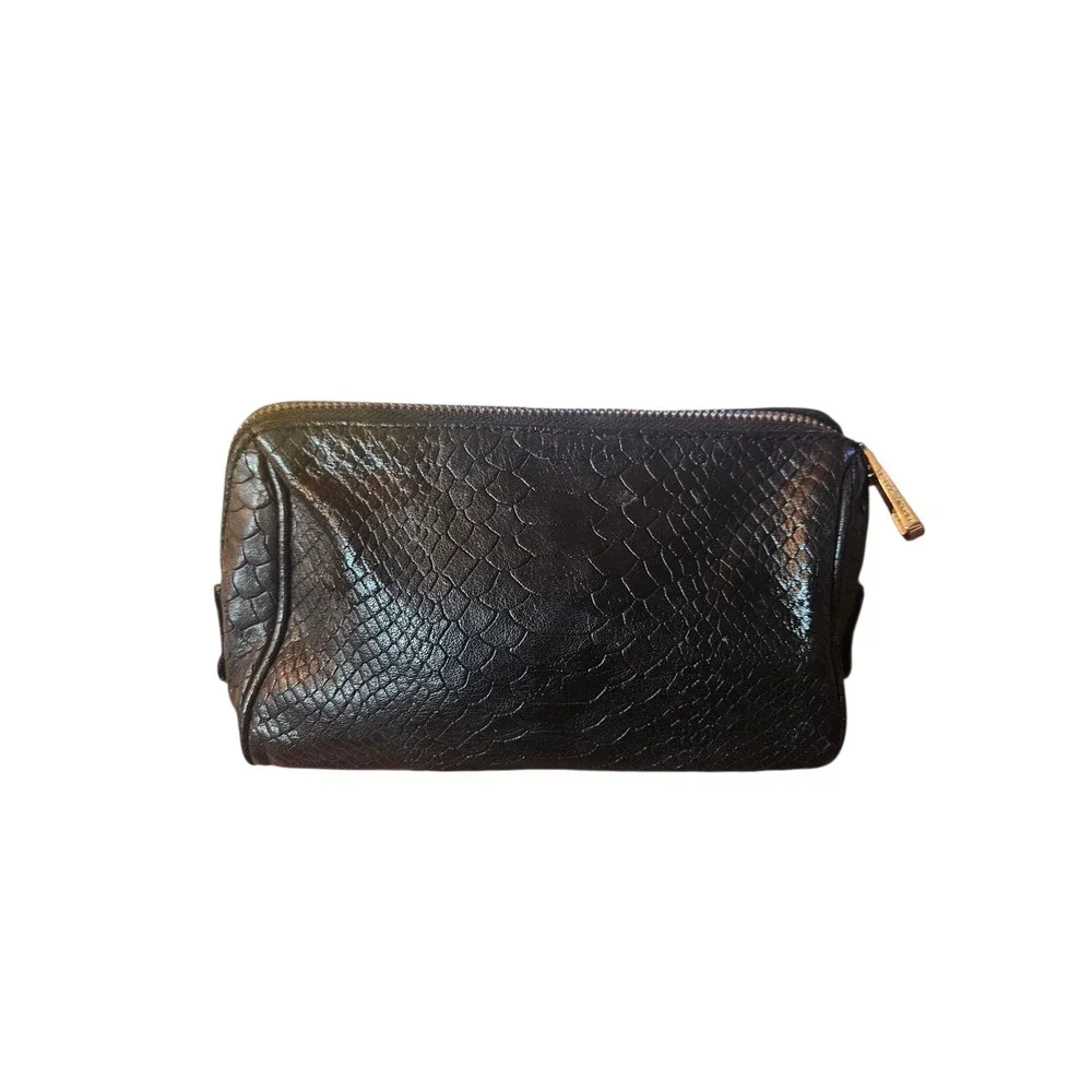 Rebecca Minkoff Black Embossed Studded Cosmetic Pouch Clutch Bag‎ Gold Zip